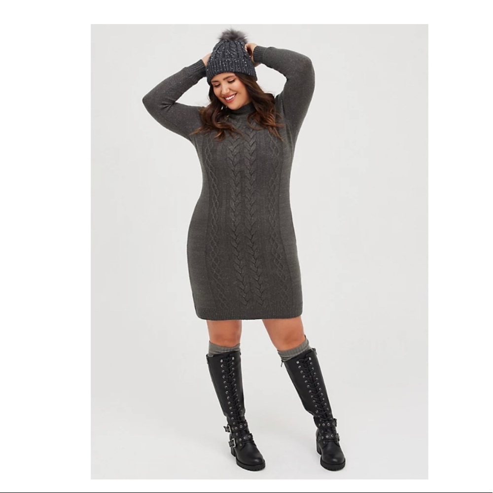Torrid Mock neck cable knit gray mini dress size 1